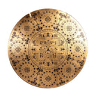 Close-up of the Mandala Harmony Gong showing intricate mandala patterns and detailed craftsmanship in gold-tone bronze.