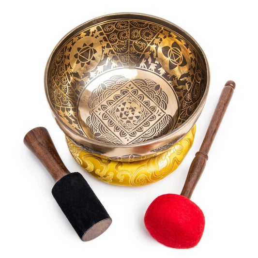 Large Tibetan Singing Bowl Set - 8.5" Master Healing Grade For Sound Bath Chakra 7 Metal Meditation Yoga By Himalayan Bazaar - Himalayan Bazaar