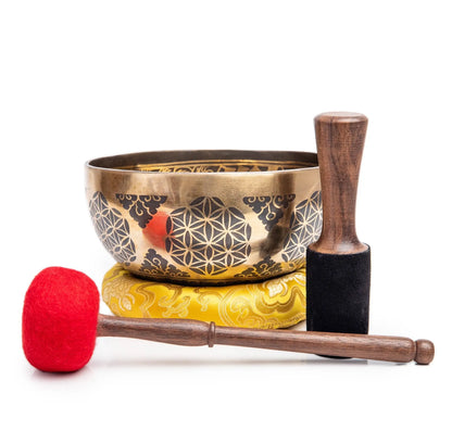 Large Tibetan Singing Bowl Set - 8.5" Master Healing Grade For Sound Bath Chakra 7 Metal Meditation Yoga By Himalayan Bazaar - Himalayan Bazaar