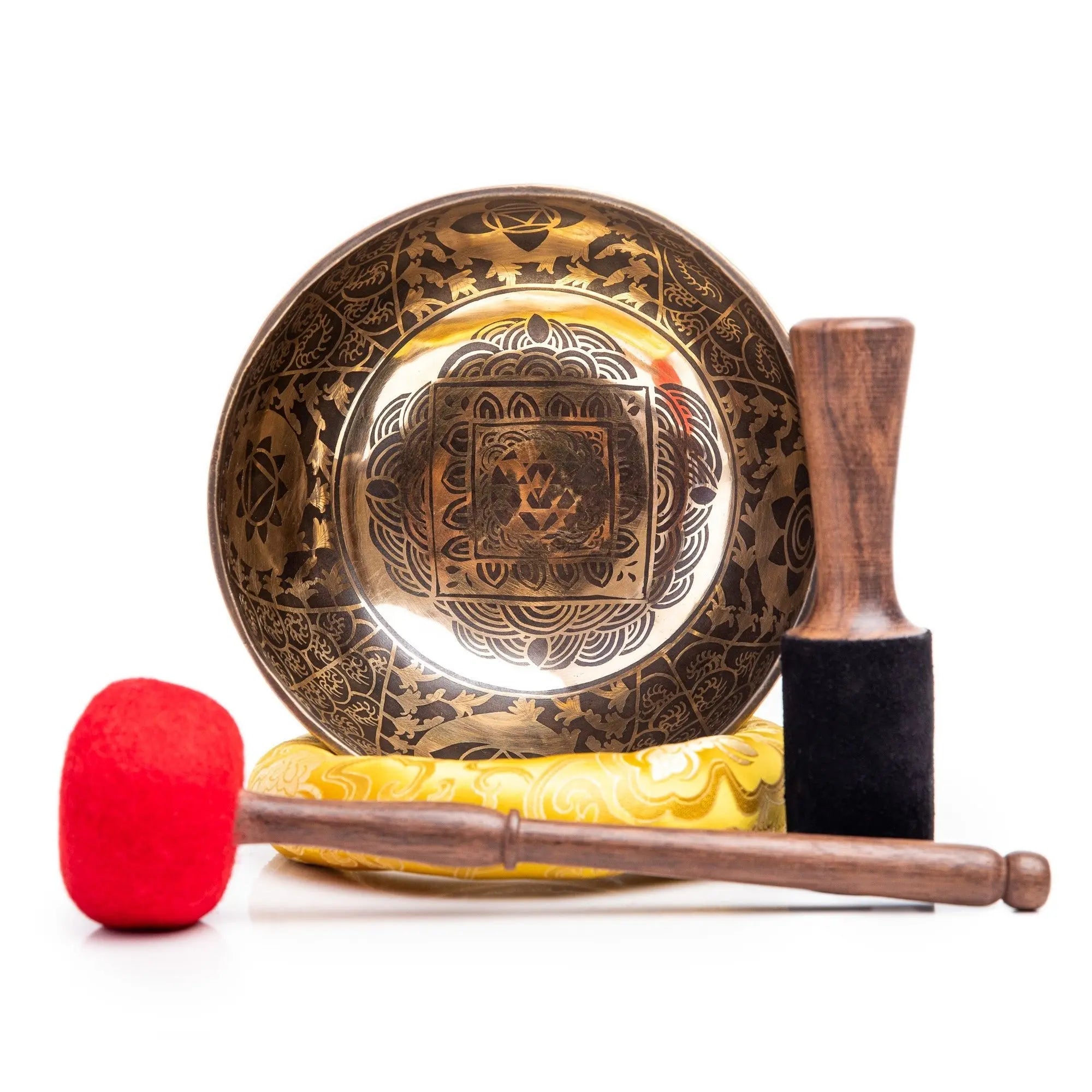 Large Tibetan Singing Bowl Set - 8.5" Master Healing Grade For Sound Bath Chakra 7 Metal Meditation Yoga By Himalayan Bazaar Himalayan Bazaar USA