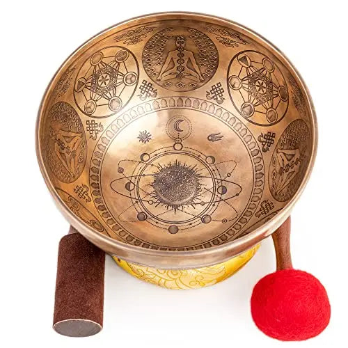 Large Tibetan Singing Bowl Set - 9" Master Healing Grade For Sound Bath Chakra 7 Metal Meditation Yoga By Himalayan Bazaar - Himalayan Bazaar