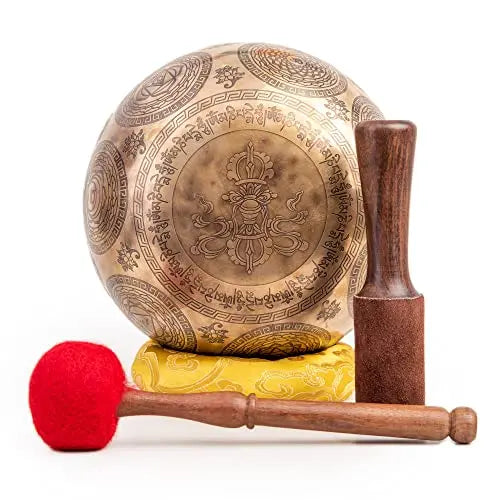 Large Tibetan Singing Bowl Set - 9" Master Healing Grade For Sound Bath Chakra 7 Metal Meditation Yoga By Himalayan Bazaar - Himalayan Bazaar