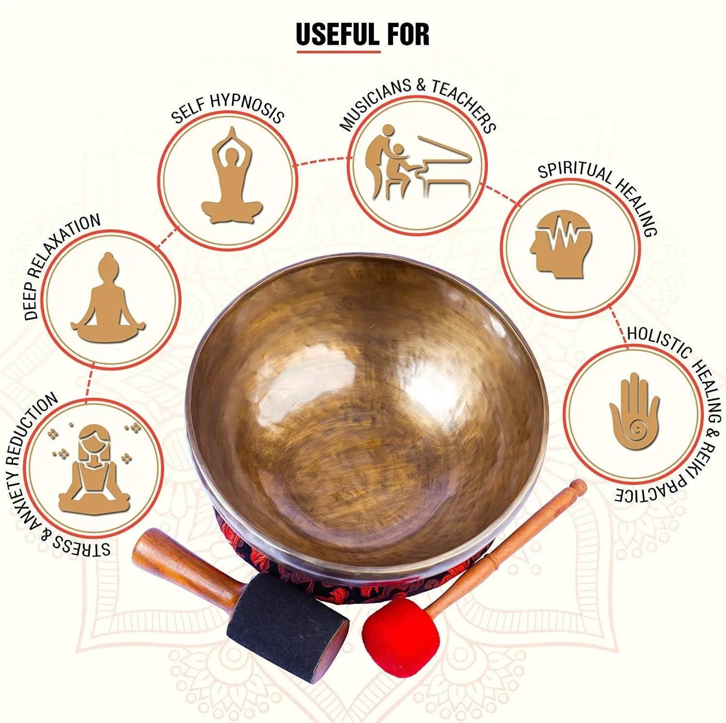 Large Tibetan Singing Bowl Set Healing Yoga Sound Bath Meditation 9 " - Mystic Himalayan Bazaar USA