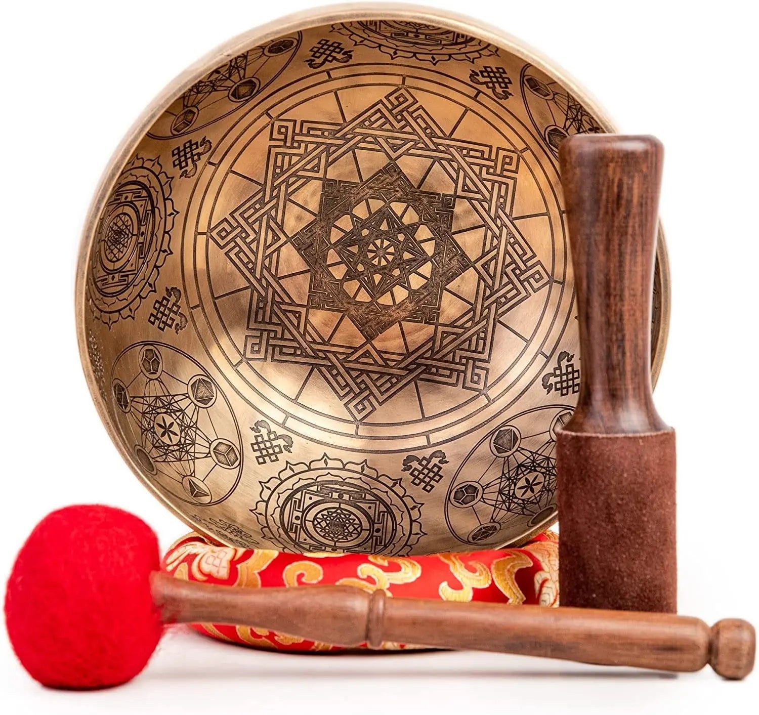 Large Tibetan Singing Bowl set Ayurveda Healing Sound Bath Gong Buddhist Nepali Handmade Bronze - Octagon - Himalayan Bazaar