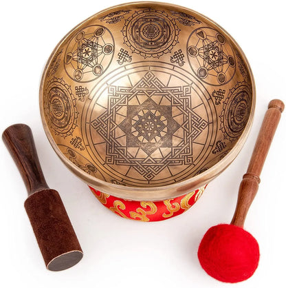 Large Tibetan Singing Bowl set Ayurveda Healing Sound Bath Gong Buddhist Nepali Handmade Bronze - Octagon - Himalayan Bazaar