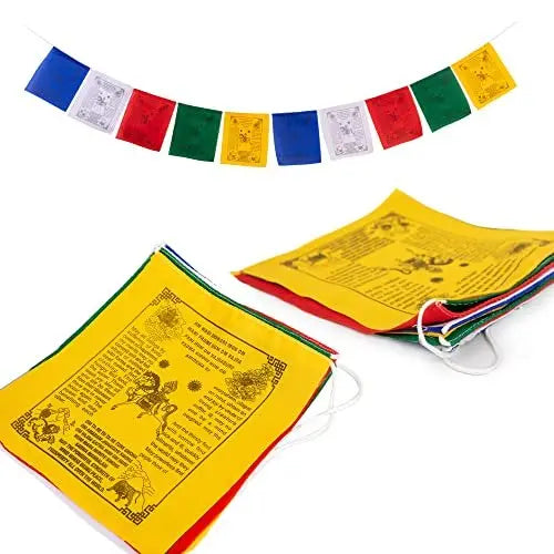 Tibetan Prayer Flags English - Handprinted in Nepal Wind Horse Cotton Flag Affirmation (10-Flags) - Himalayan Bazaar