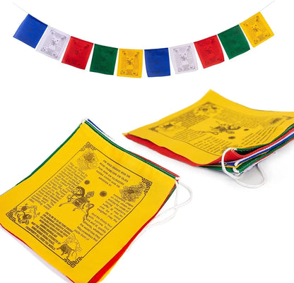 Tibetan Prayer Flags English - Handprinted in Nepal Wind Horse Cotton Flag Affirmation (10-Flags) - Himalayan Bazaar