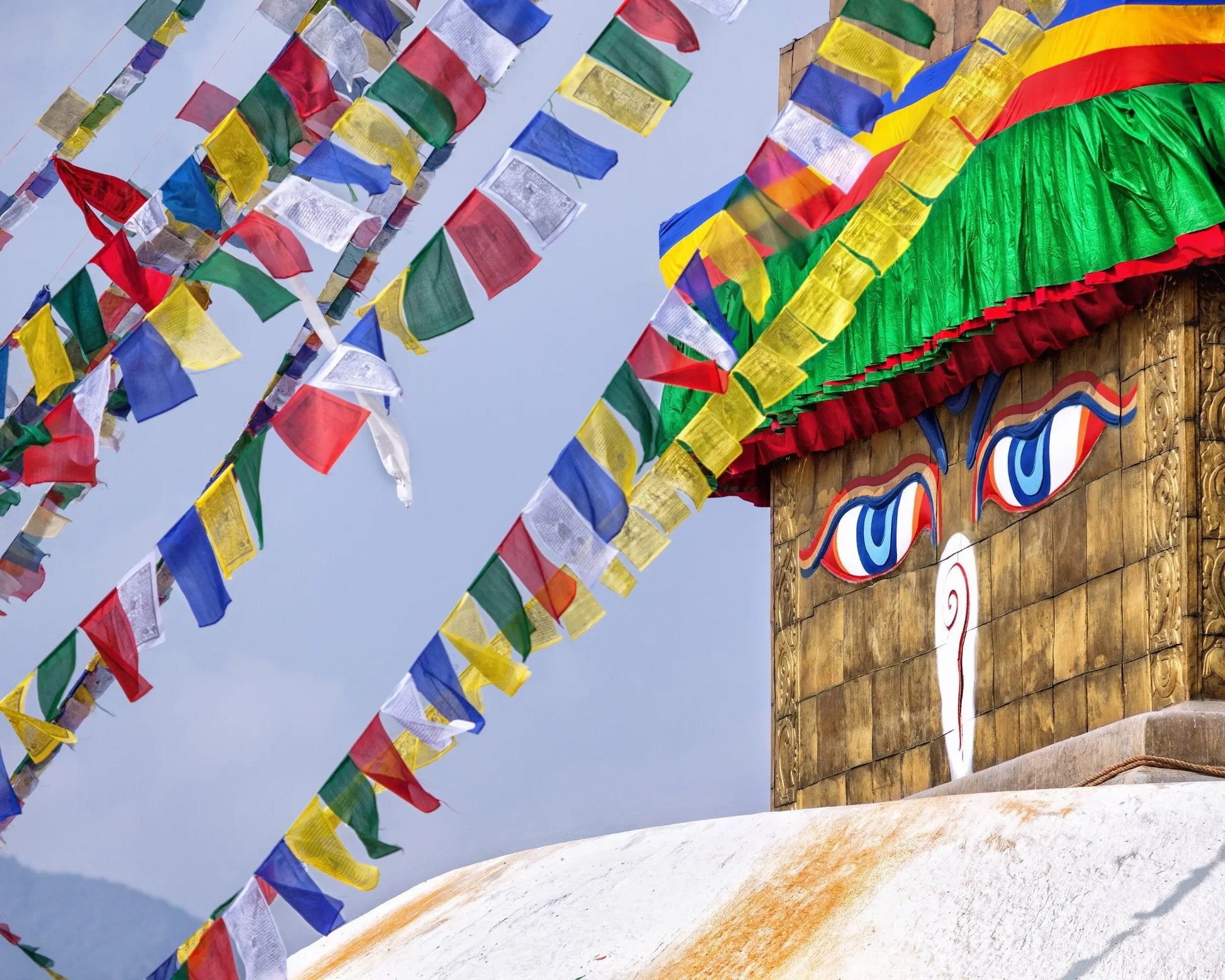 Tibetan Prayer Flags English - Handprinted in Nepal Wind Horse Cotton Flag Affirmation (10-Flags) - Himalayan Bazaar