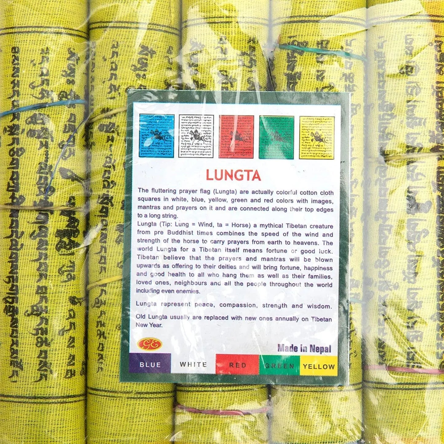 Tibetan Prayer Flags - Handmade in Nepal Wind Horse Flag Affirmation 5 Rolls - Himalayan Bazaar