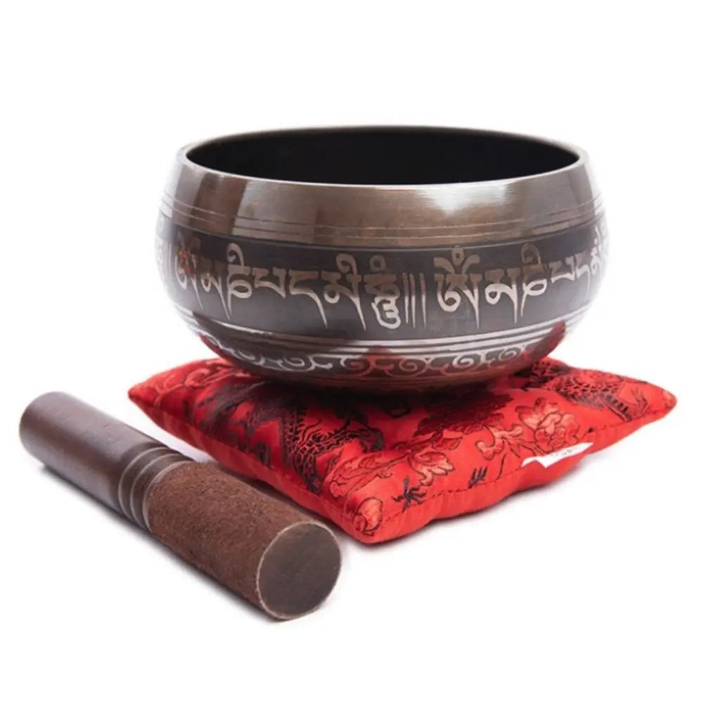 Tibetan Singing Bowl Set - 4" Easy To Play Authentic Handmade For Meditation Sound 7 Chakra Healing By Himalayan Bazaar (Brown & Red) - Himalayan Bazaar