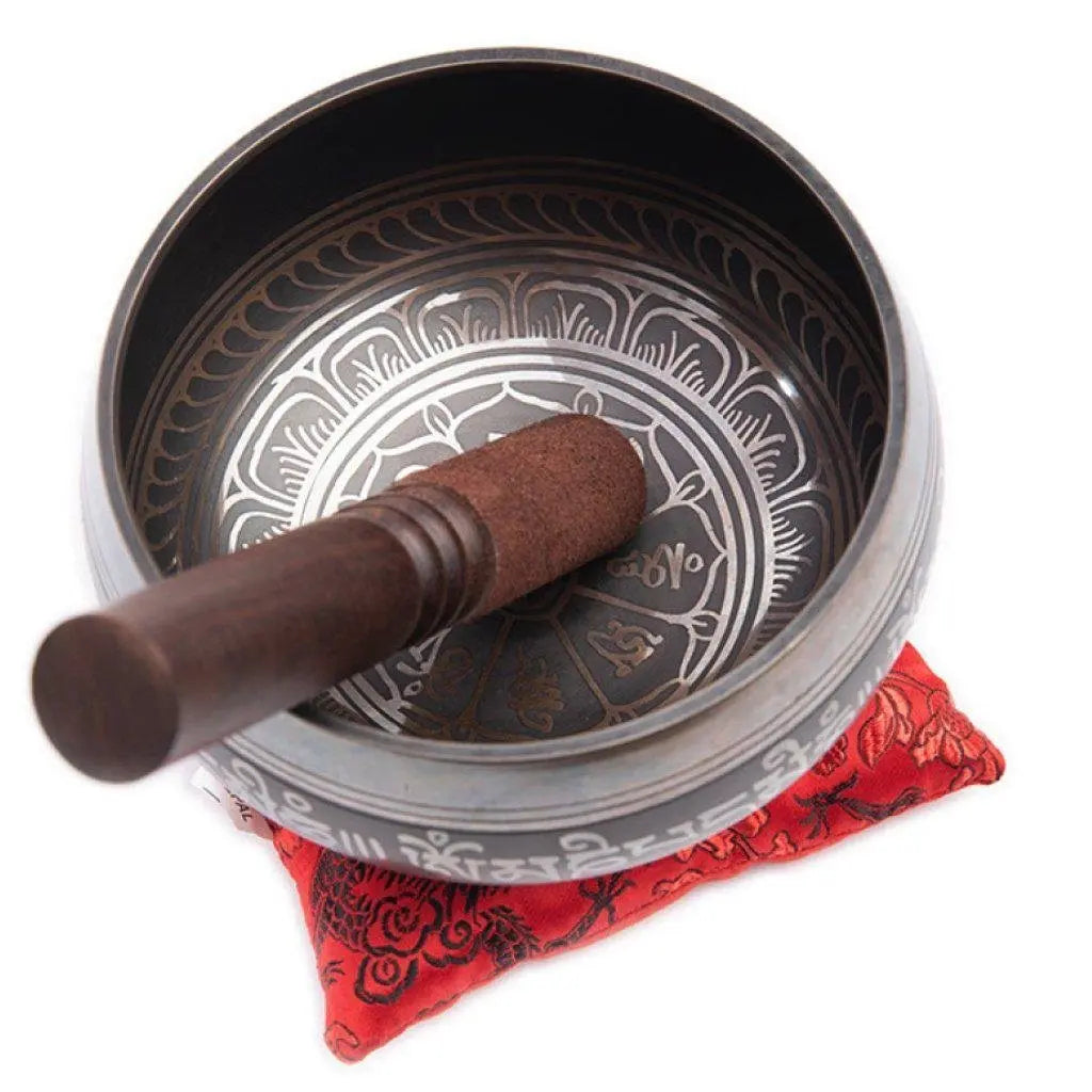 Tibetan Singing Bowl Set - 4" Easy To Play Authentic Handmade For Meditation Sound 7 Chakra Healing By Himalayan Bazaar (Brown & Red) - Himalayan Bazaar