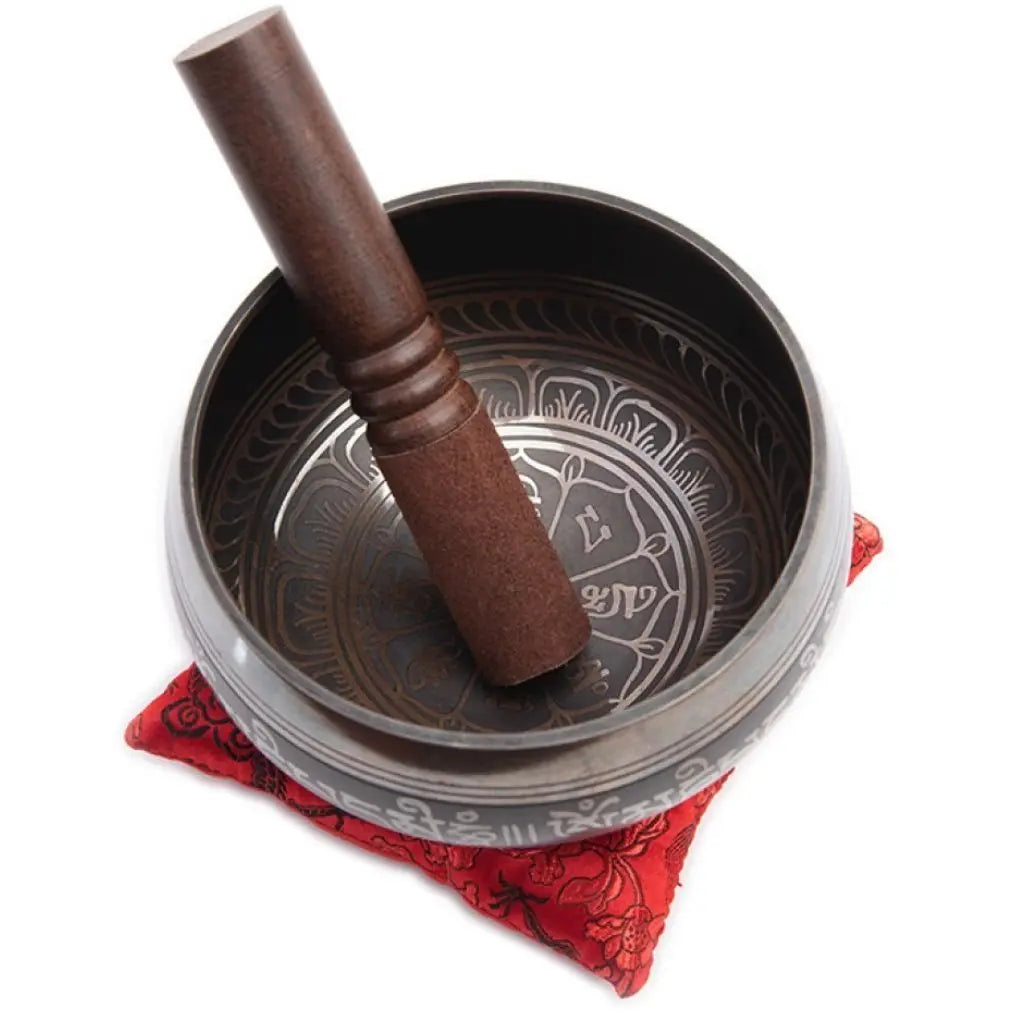 Tibetan Singing Bowl Set - 4" Easy To Play Authentic Handmade For Meditation Sound 7 Chakra Healing By Himalayan Bazaar (Brown & Red) - Himalayan Bazaar