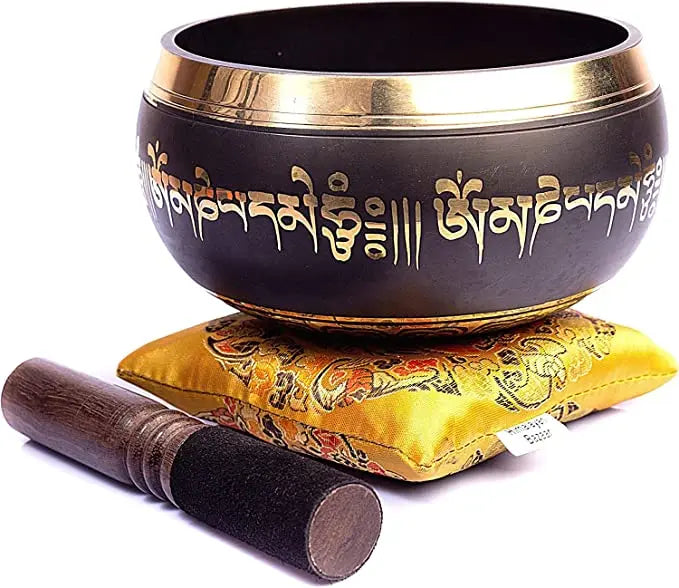 Tibetan Singing Bowl Set - 4" Easy To Play Authentic Handmade For Meditation Sound 7 Chakra Healing By Himalayan Bazaar (Brown & Red) - Himalayan Bazaar