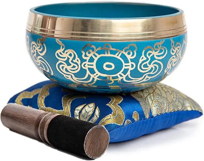 Tibetan Singing Bowl Set Blue - Easy To Play for Beginners - Authentic Handcrafted Mindfulness Meditation Holistic Sound 7 Chakra Healing Gift by Himalayan Bazaar - Himalayan Bazaar