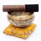 Tibetan Singing Bowl Set - Easy To Play - Om Design For Meditation Sound Chakra Yoga Healing 4 Inches By Himalayan Bazaar (Gold & Yellow) Himalayan Bazaar