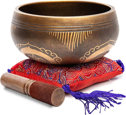 Tibetan Singing Bowl Set - Easy To Play - Om Design For Meditation Sound Chakra Yoga Healing 4 Inches By Himalayan Bazaar (Gold & Yellow) Himalayan Bazaar