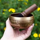 Tibetan Singing Bowl Set - Easy To Play - Om Design For Meditation Sound Chakra Yoga Healing 4 Inches By Himalayan Bazaar (Gold & Yellow) Himalayan Bazaar