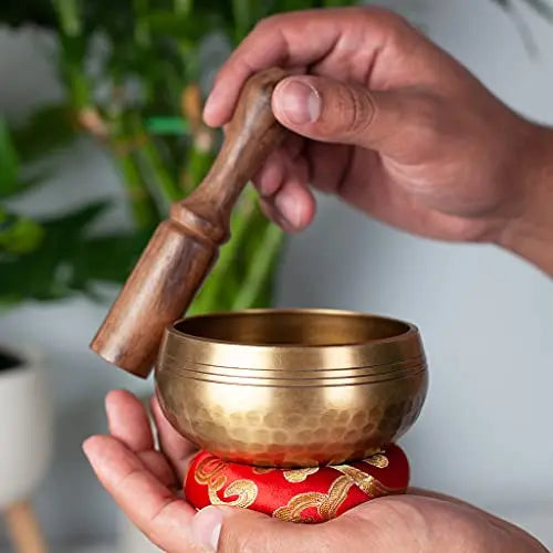 Tibetan Singing Bowl Set - Easy To Play for Beginners - Authentic Handcrafted Mindfulness Meditation Holistic Sound 7 Chakra Healing Gift by Himalayan Bazaar (3.5") - Himalayan Bazaar