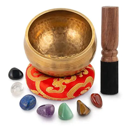 Tibetan Singing Bowl Set - Easy To Play for Beginners - Authentic Handcrafted Mindfulness Meditation Holistic Sound 7 Chakra Healing Gift by Himalayan Bazaar (3.5") - Himalayan Bazaar