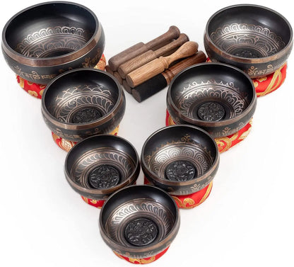 Tibetan Singing Bowls Set Of 7 Chakra Color for Meditation Mindfulness by Himalayan Bazaar - Himalayan Bazaar