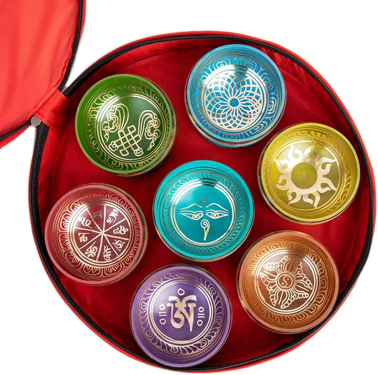 Tibetan Singing Bowls Set Of 7 Chakra Color for Meditation Mindfulness with Carry Box by Himalayan Bazaar - Himalayan Bazaar