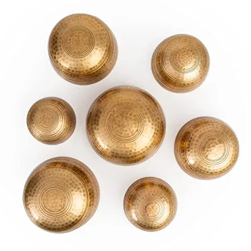 Tibetan Singing Bowls Set Of 7 Chakra - Pure Brass - Useful for Meditation Mindfulness with Carry Box by Himalayan Bazaar - Himalayan Bazaar