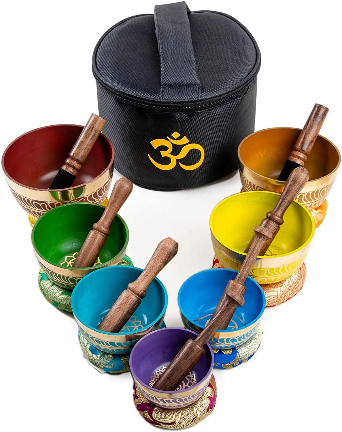 Tibetan Singing Bowls Set Of 7 Color for Meditation Mindfulness with Carry Box by Himalayan Bazaar - Himalayan Bazaar