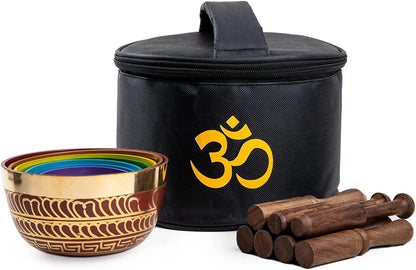 Tibetan Singing Bowls Set Of 7 Color for Meditation Mindfulness with Carry Box by Himalayan Bazaar - Himalayan Bazaar