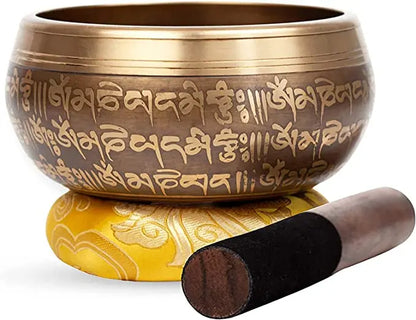 Tibetan Singing bowl Set 5"   - Mantra Design Mindfulness Meditation Healing Sound Gift By Himalayan Bazaar - Himalayan Bazaar