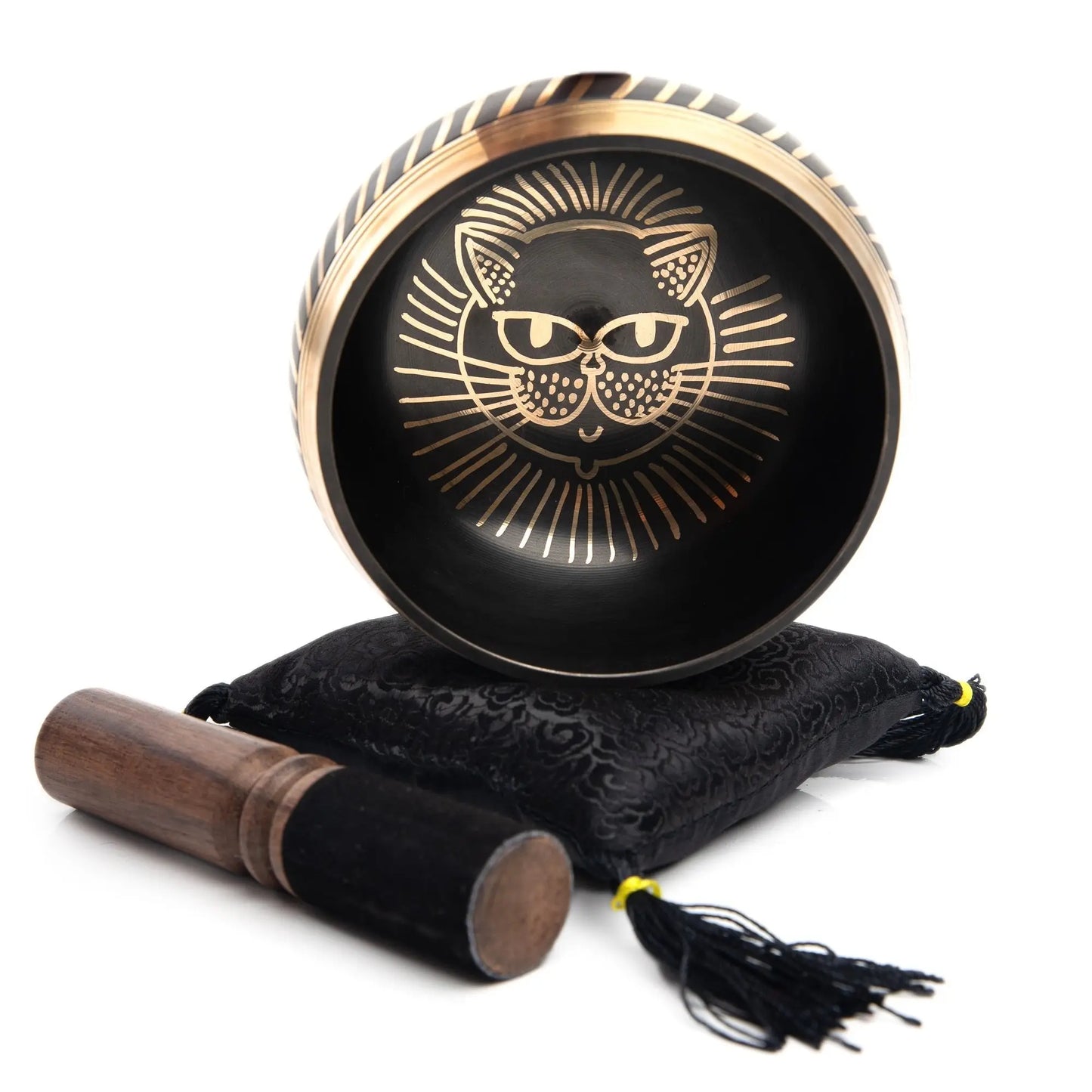 Tibetan Singing bowl Set - Easy To Play Cat Design Meditation Mindful 7 Chakra Sound Healing Handcrated Gift By HIMALAYAN BAZAAR - Himalayan Bazaar