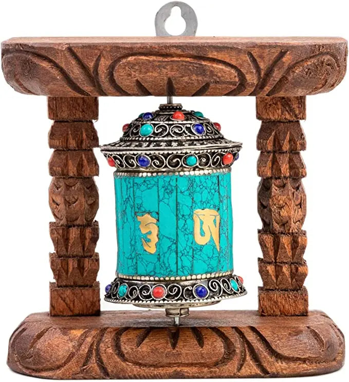 Wall Hanging Buddhist Prayer Wheel Om Mani Padme Hum Tibetan - Himalayan Bazaar