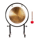 Sacred Flower of Life Gong displayed with a red felt mallet beside it.